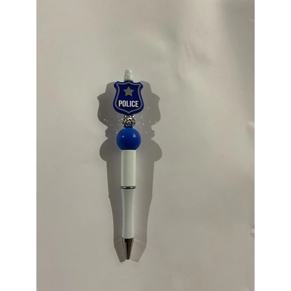 Handmade Police Badge Beaded Pen Blue White Law Enforcement Gift Ballpoint